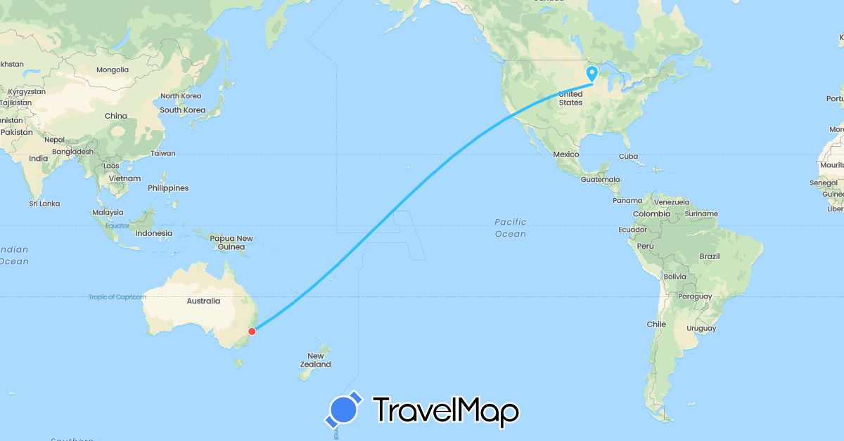 TravelMap itinerary: driving, hiking, boat in Australia (Oceania)